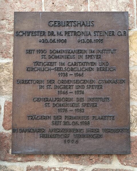 Datei:Geburtshaus Petronella Steiner Tafel Venningen.jpeg
