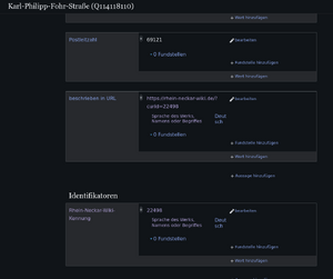 Bildschirmfoto der Wikidata Eigenschaften